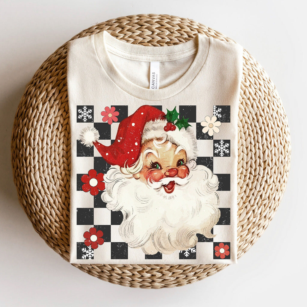 Checkered Santa Adult T-Shirt