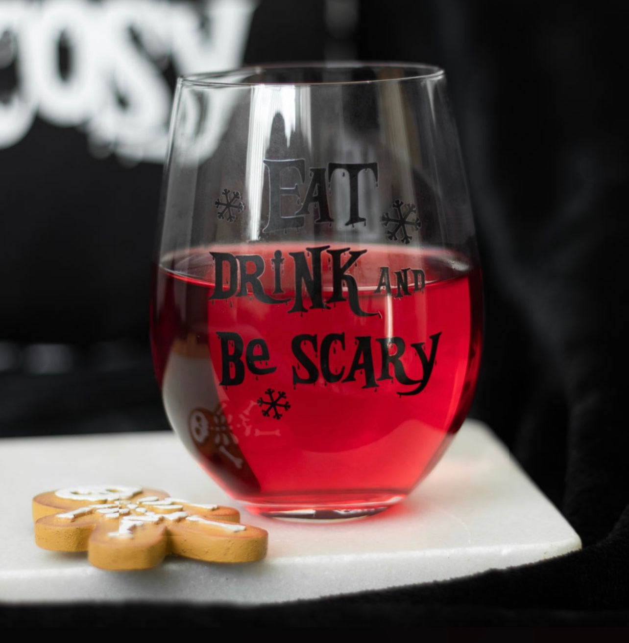 Eat, Drink & Be Scary Stemless Wine Glass